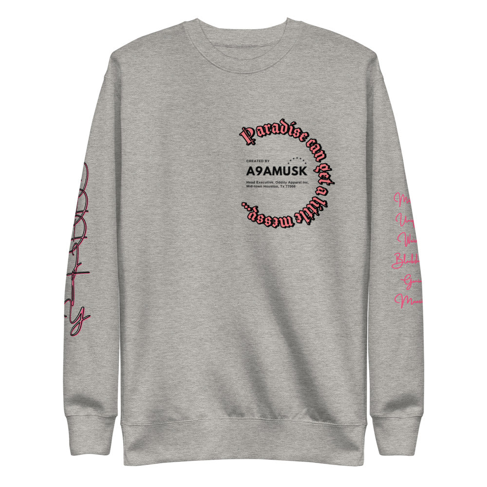 Oddity Paradise Can Get A Little Messy Fleece Pullover (White/ Gray)
